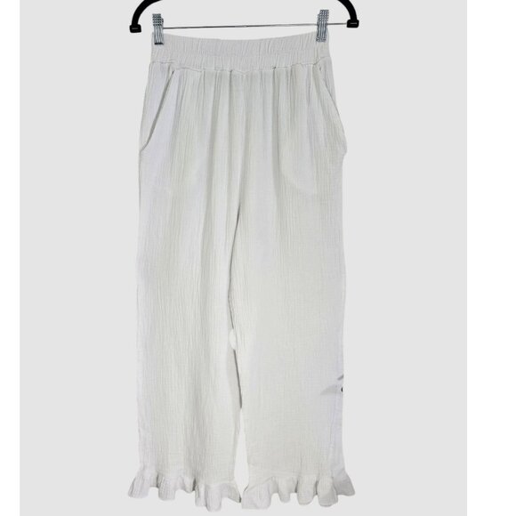 White Ruffle Hem Cotton Pants By Kaktus M Size - Picture 2 of 11
